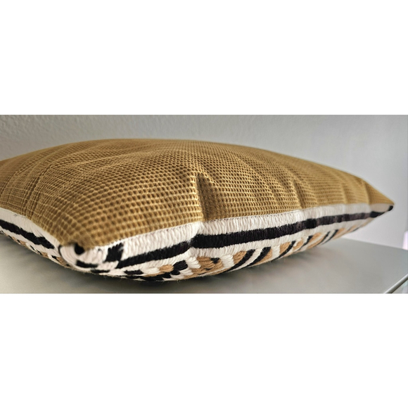 Vintage White Brown Black Beige Throw Pillow Retro Square Crochet Embroider - Picture 4 of 8